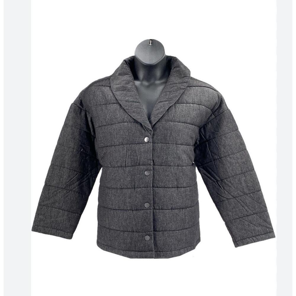 Isacc Mizrahi Live! Gray/Black Qulited Shawl Puffer Jacket Snap Front Size Large